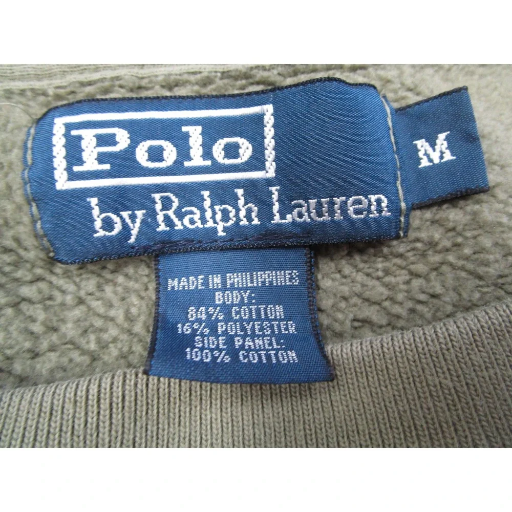 Polo Ralph Lauren Sweatshirt Mens Medium Olive Green Orange Pony Crewneck